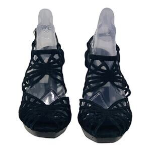 Diana Broussard black suede dressy heel platform sandals size 8